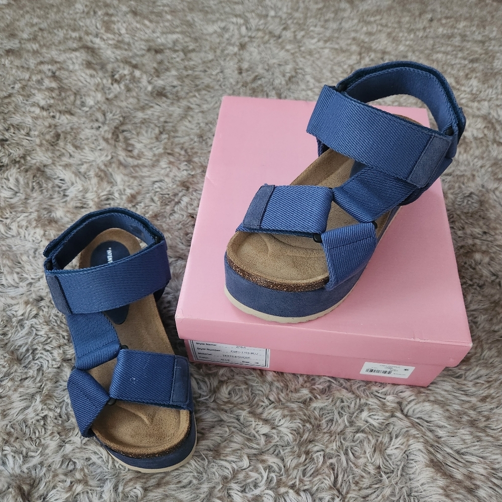 Free People Intentionally Blank Zona Platform‎ Sandals Blue Women's